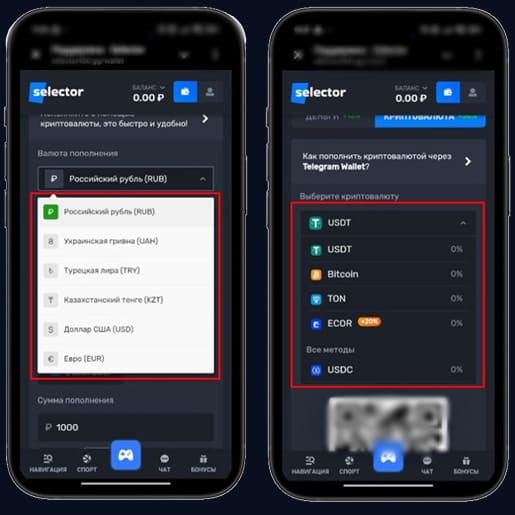 Принимаемые фиатные деньги и цифровые монеты
